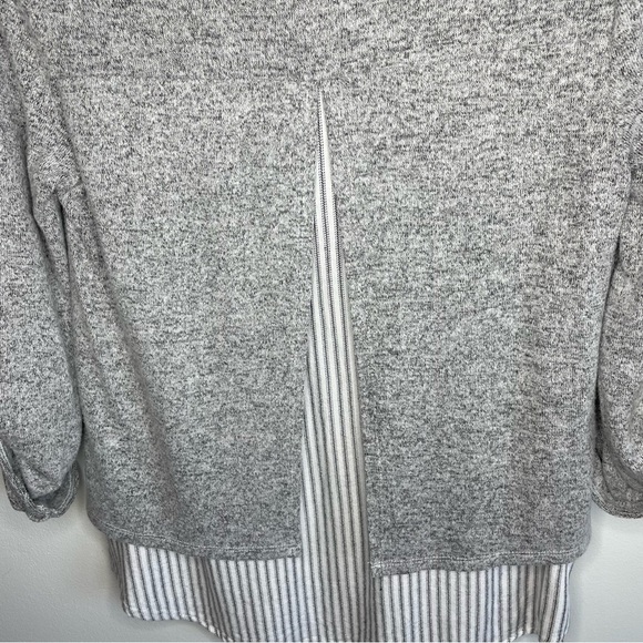 Monteau Preppy Classic Gray Crewneck Roll Tab Layered Sweater Top Blouse - Picture 6 of 8